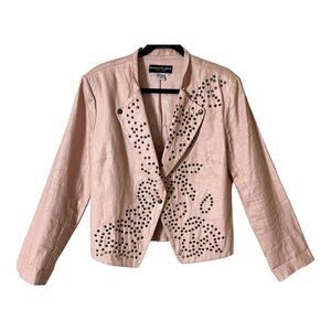 Bianca Nygard Linen Dusty Rose Pink Studded Shimmery One Snap Jacket Size 14